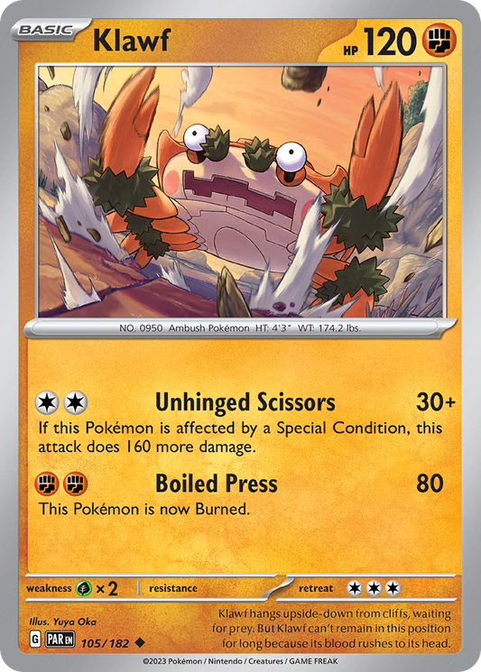 Pokemon Singles - Paradox Rift - Klawf 105/182 (Reverse Holo)