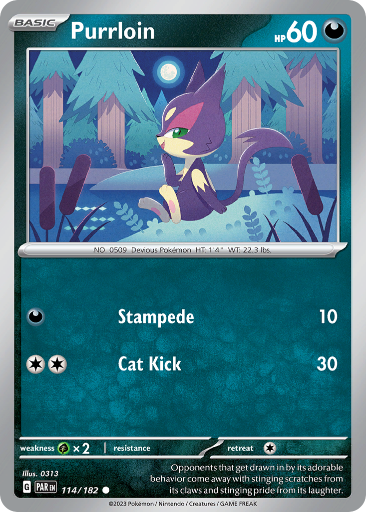 Pokemon Singles - Paradox Rift - Purrloin 114/182 (Reverse Holo)