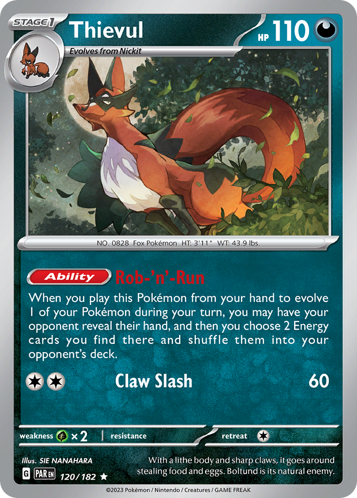 Pokemon Singles - Paradox Rift - Thievul 120/182 (Reverse Holo)