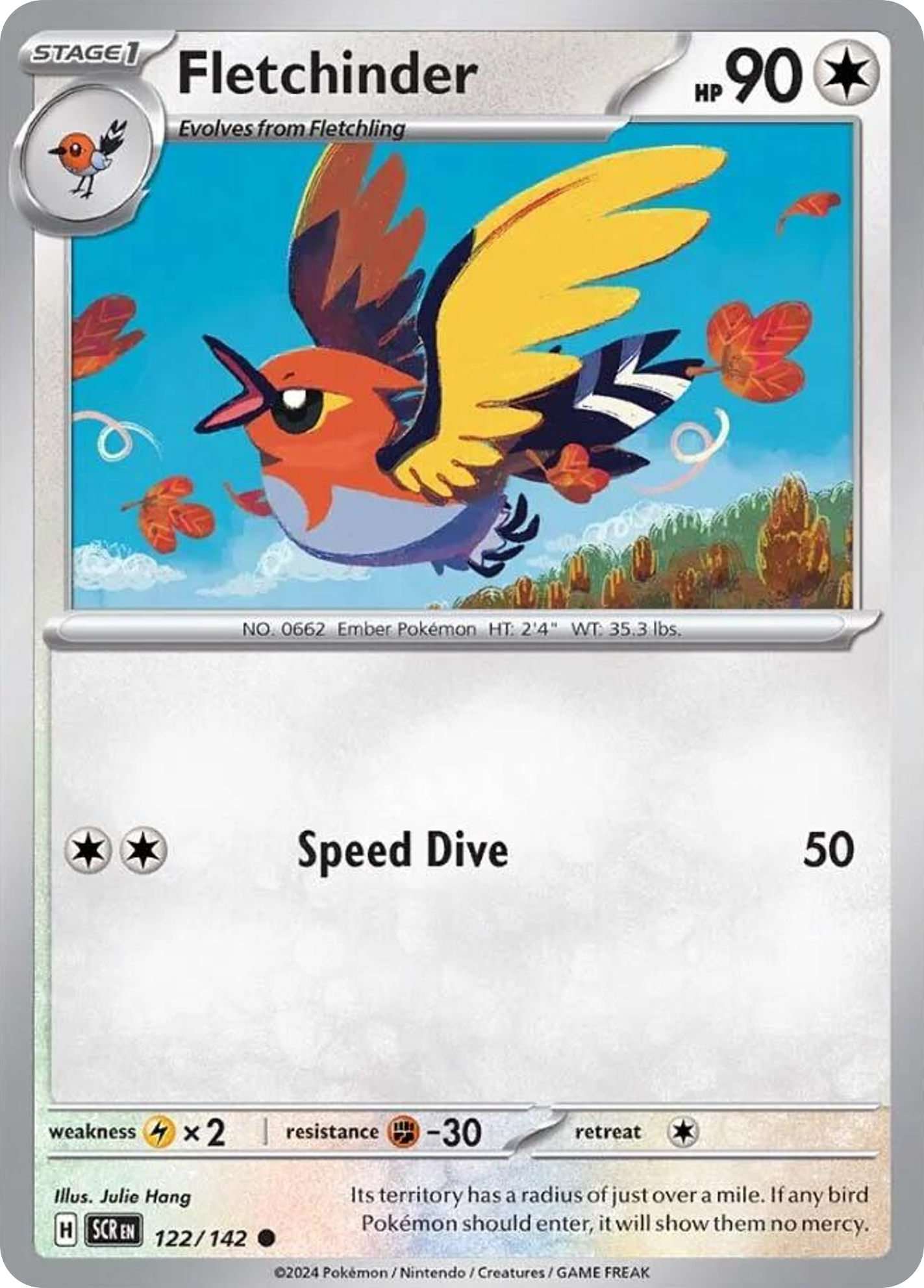 Pokemon Singles - Stellar Crown - Fletchinder 122/142 (Reverse Holo)