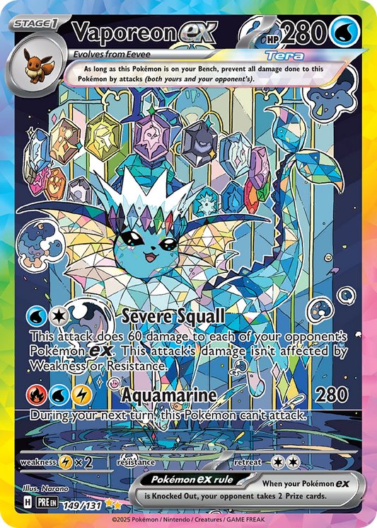 Pokemon Singles - Prismatic Evolutions - Vaporeon ex 149/131 - Edge damage