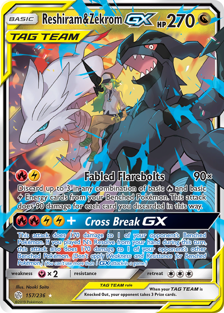 Pokemon Singles - Cosmic Eclipse - Reshiram & Zekrom-GX 157/236 -LP