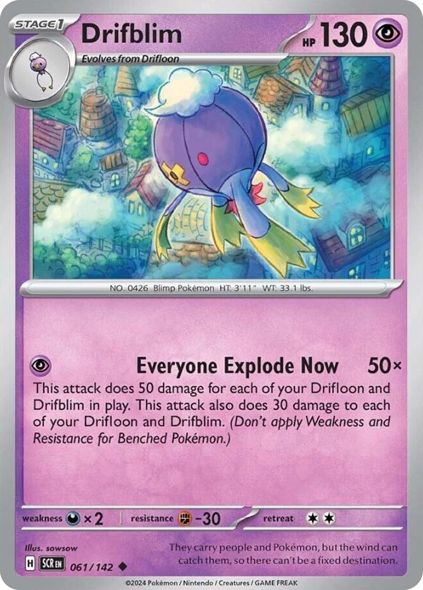 Pokemon Singles - Stellar Crown - Drifblim 61/142 (Reverse Holo)