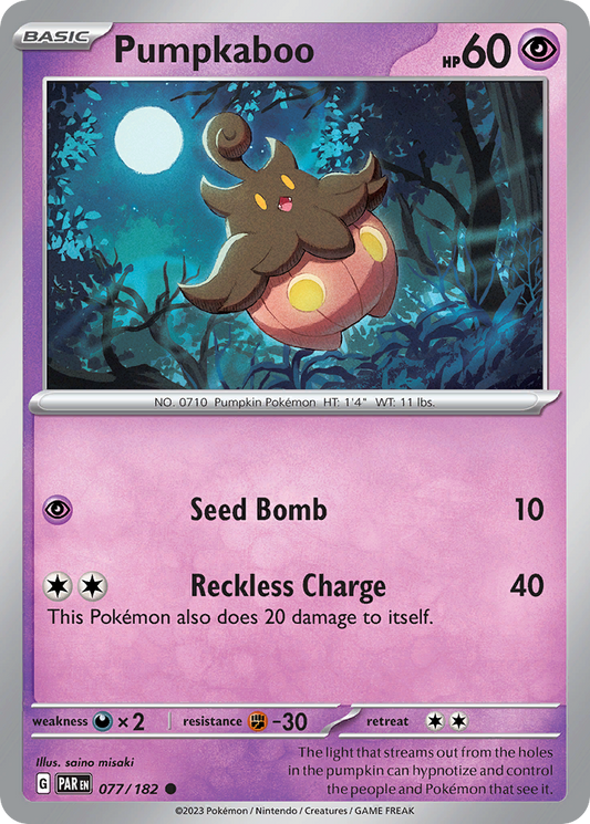 Pokemon Singles - Paradox Rift - Pumpkaboo 77/182 (Reverse Holo)