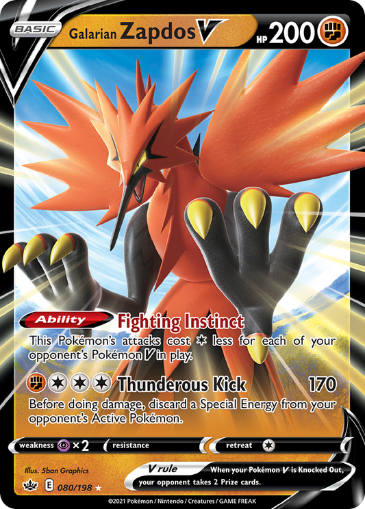 Pokemon Singles - Chilling Reign - Galarian Zapdos V 80/198