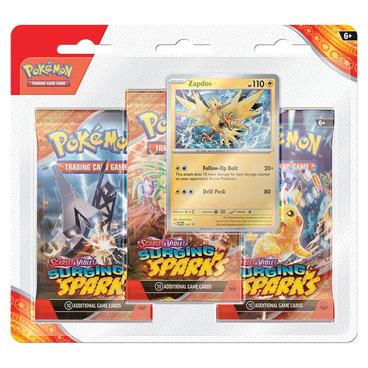 PRE-ORDER: Pokemon - Scarlet & Violet 8 - Surging Sparks - 3 Pack Blister - Zapdos